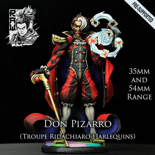 Don Pizarro | Troupe Ridachiaro - Harlequins | 28mm-120mm Scale | Resin 3D Printed Miniature | Ronin Arts Workshop