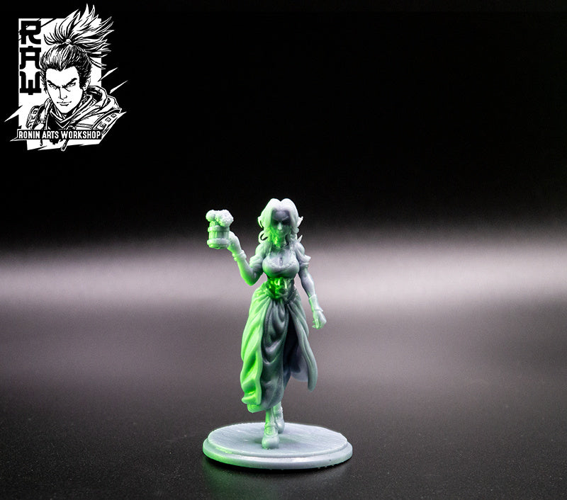 Barmaid Carmen | Multiple Scales | Resin 3D Printed Miniature | Ronin Arts Workshop
