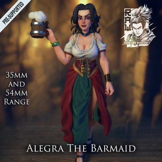 Barmaid Carmen | Multiple Scales | Resin 3D Printed Miniature | Ronin Arts Workshop