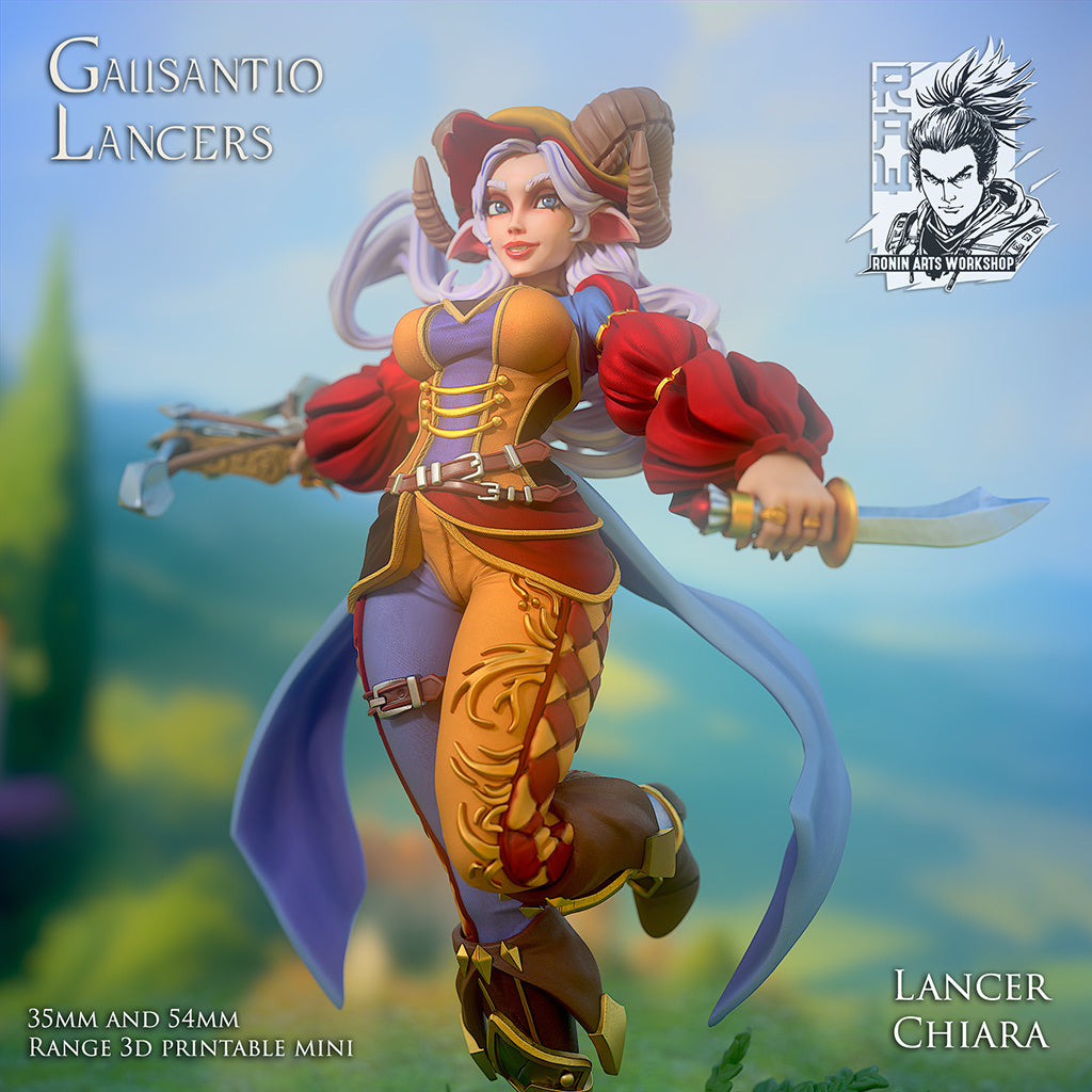 Lancer Chiara | Galisantio Lancers | 28mm-120mm Scale | Resin 3D Printed Miniature | Ronin Arts Workshop