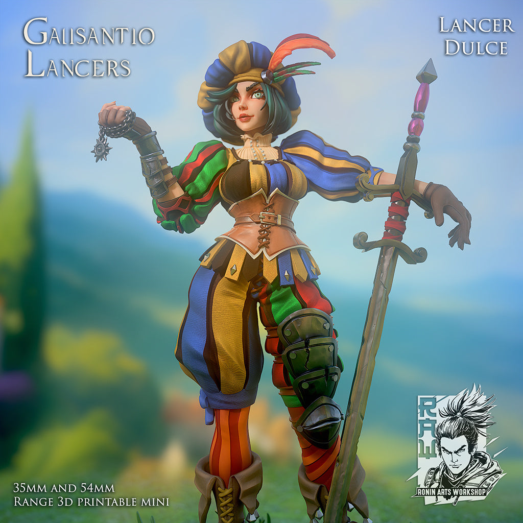 Lancer Dulce | Galisantio Lancers | 28mm-120mm Scale | Resin 3D Printed Miniature | Ronin Arts Workshop