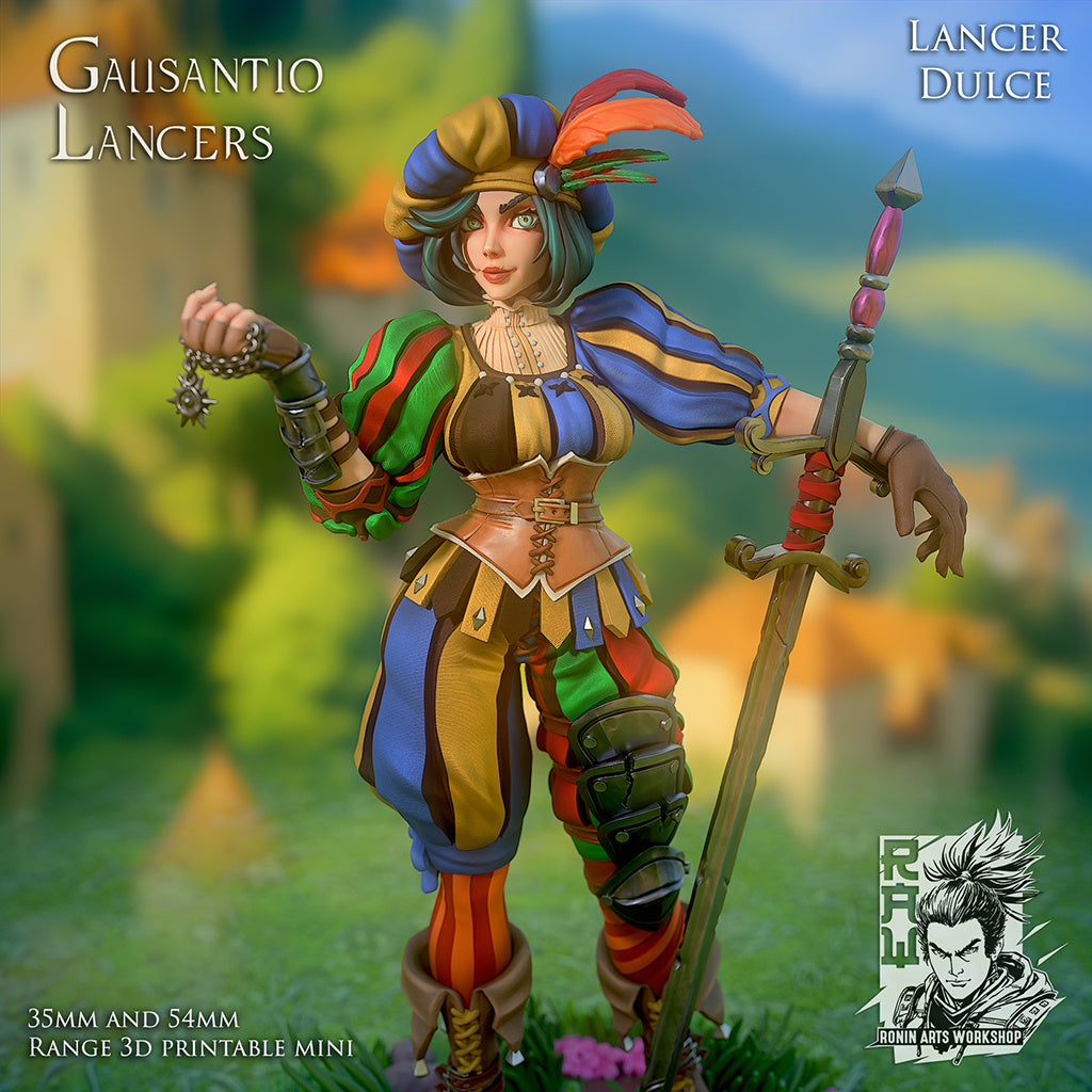 Lancer Dulce | Galisantio Lancers | 28mm-120mm Scale | Resin 3D Printed Miniature | Ronin Arts Workshop