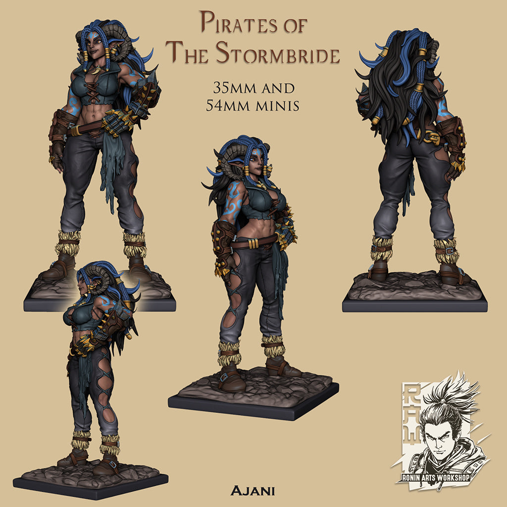 Pirate Ajani | Pirates of the Stormbride | 28mm-120mm Scale | Resin 3D Printed Miniature | Ronin Arts Workshop