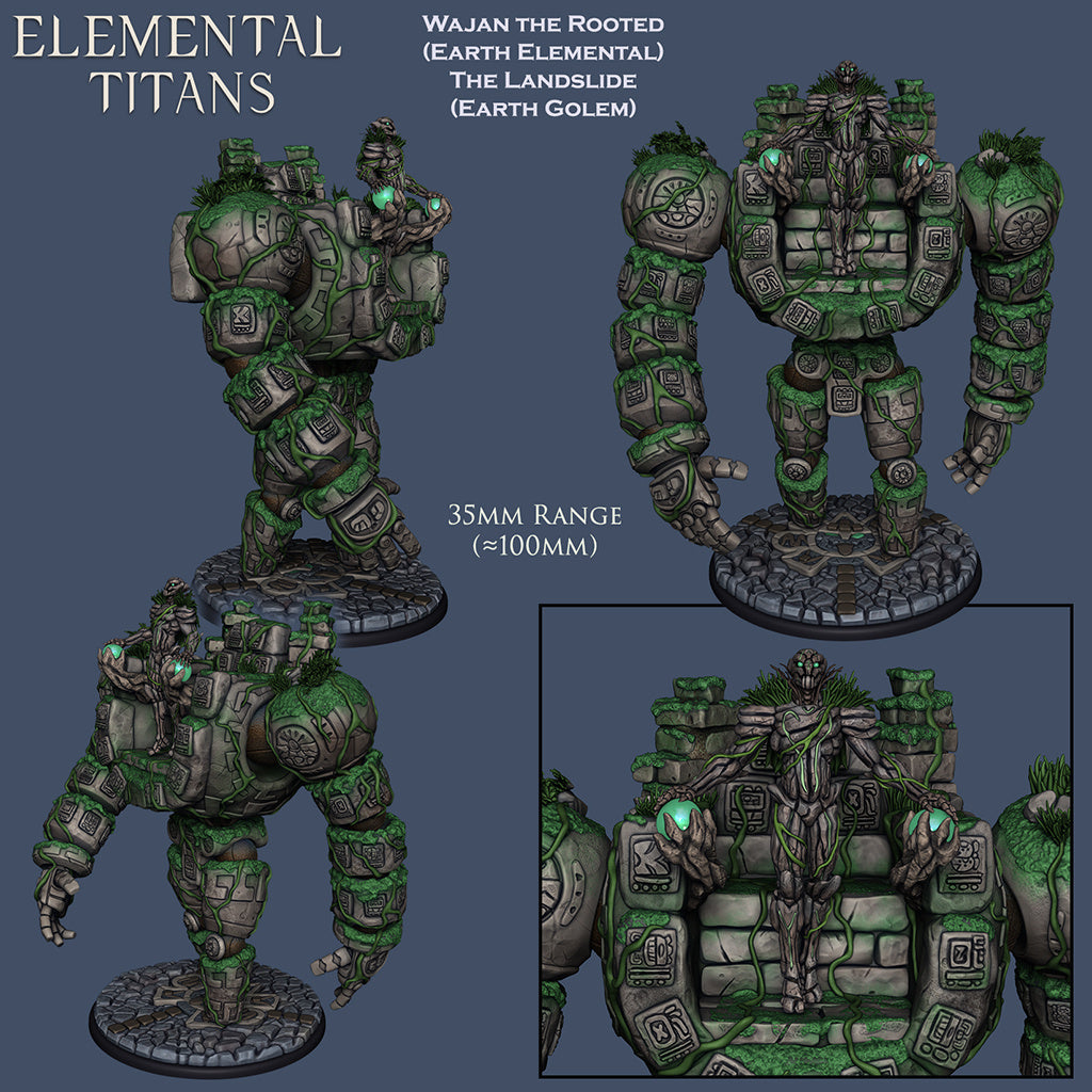Wajan the Rooted + The Landslide | Massive Earth Golem | Elementals | Resin 3D Printed Miniature | Ronin Arts Workshop | DnD