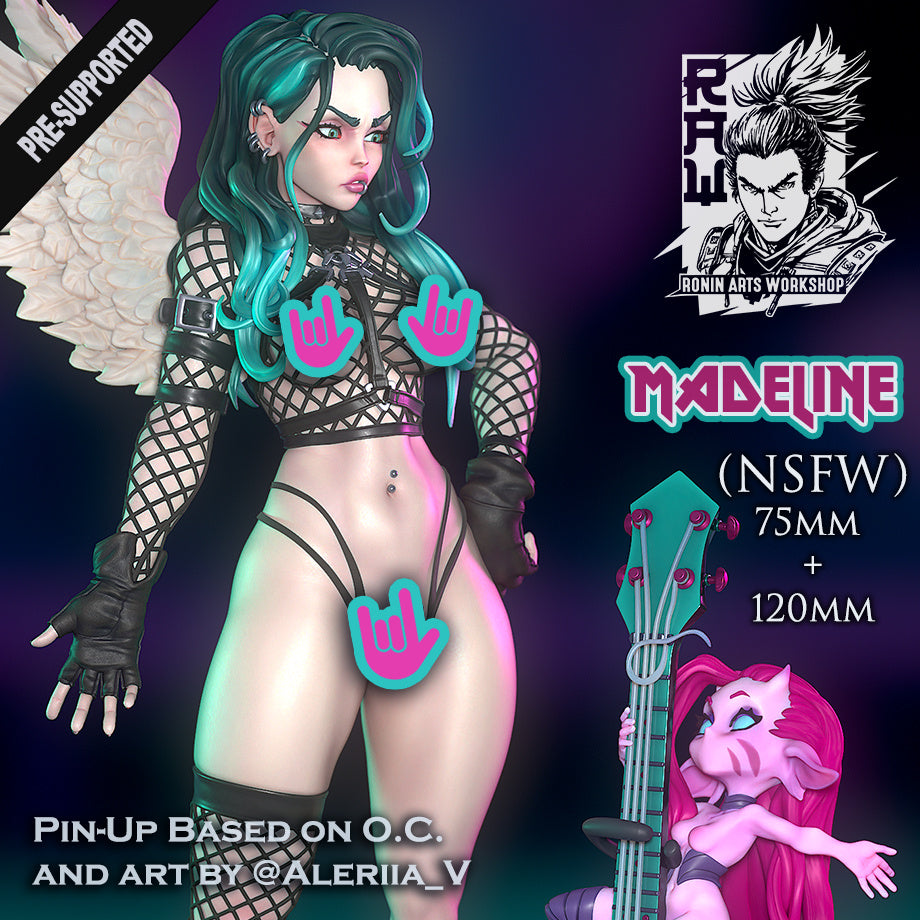 Madeline - Angel of Rock | Clothed or Nude | Resin 3D Printed Pinup | Ronin Arts Workshop