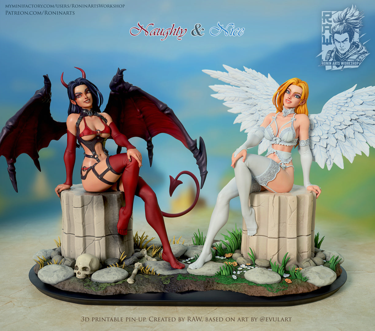 Naughty and Nice | Clothed or Nude | Resin 3D Printed Pinup | Ronin Arts Workshop