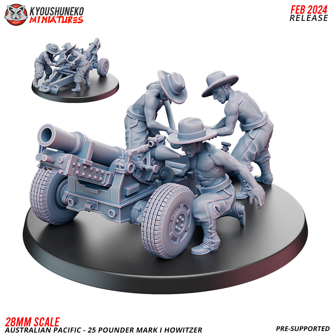 WW2 Australian Pacific 25lb Mark I Howitzer Team | Resin 3D Printed Miniature | Kyoushuneko