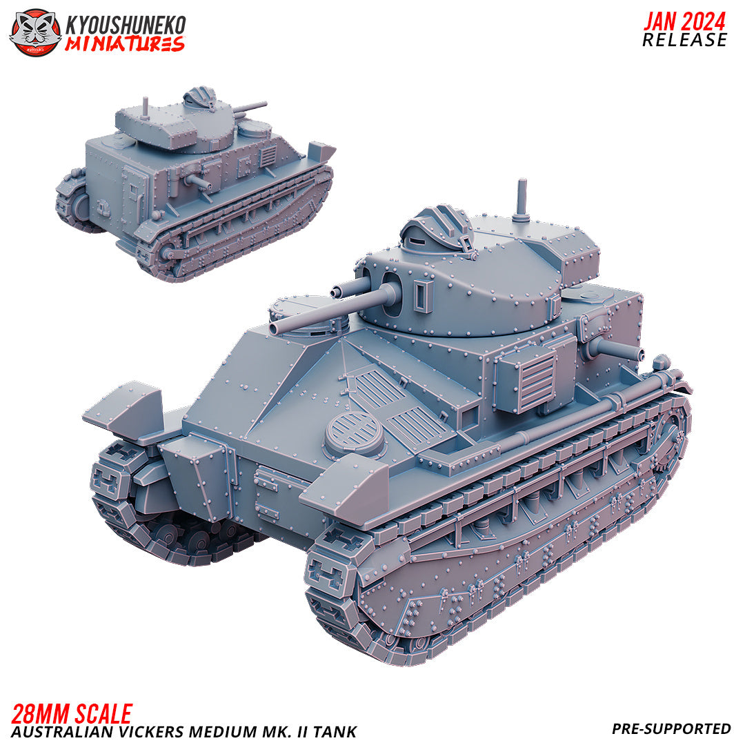WW2 Australian Vickers Medium Mk. II Tank | Resin 3D Printed Miniature | Kyoushuneko