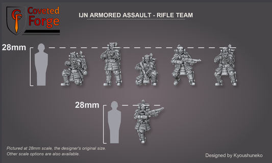 IJN Armored Assault Rifle Team shown for scale beside a 28mm human silhouette reference