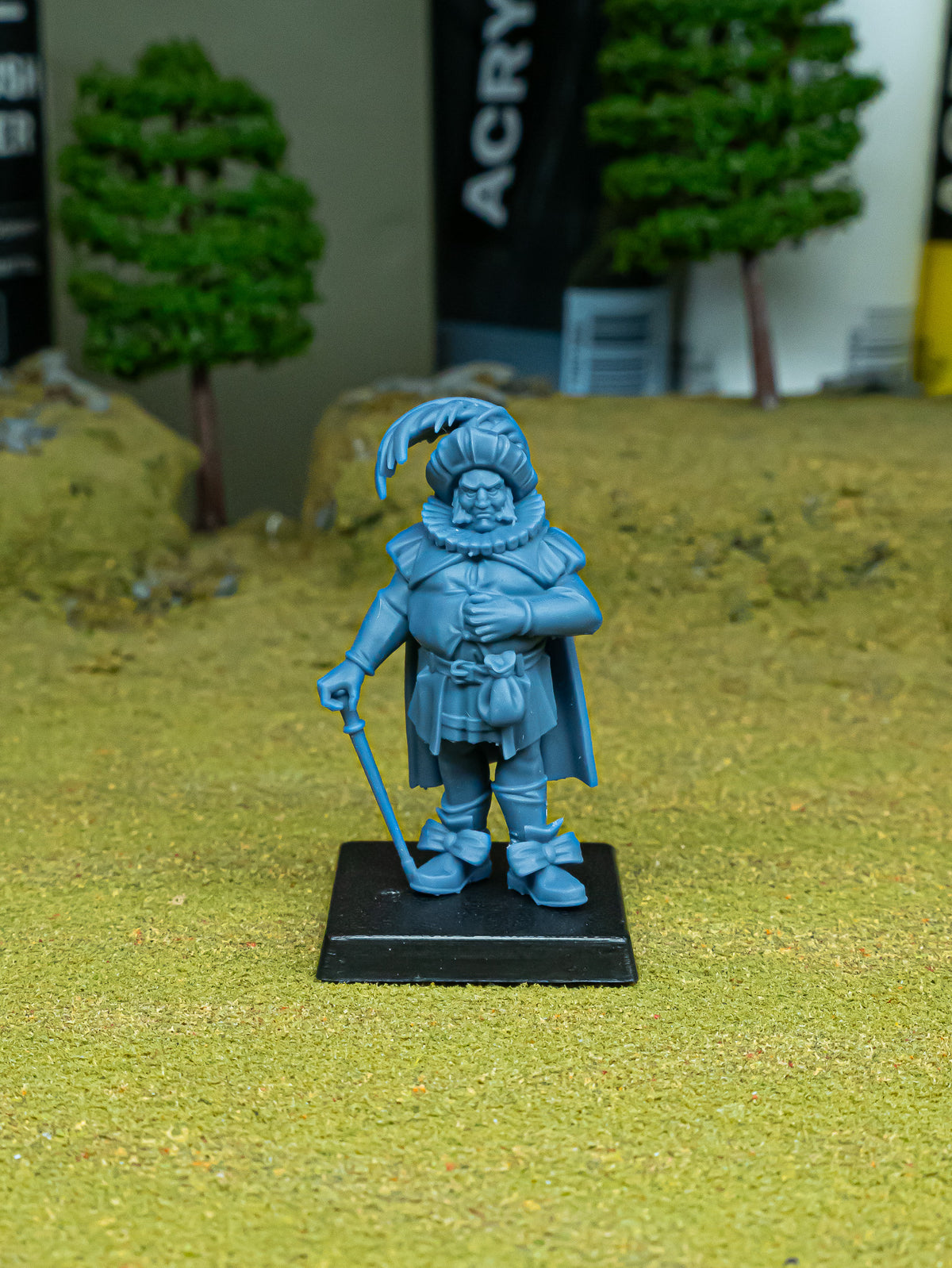 Sunland Paymaster, unpainted resin print on a square base, front view, Highlands Miniatures photo