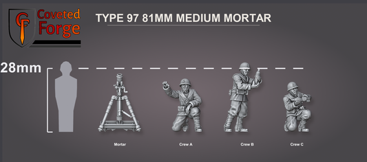 Type 97 81mm mortar team scale lineup, mortar and three crew beside a 28mm human