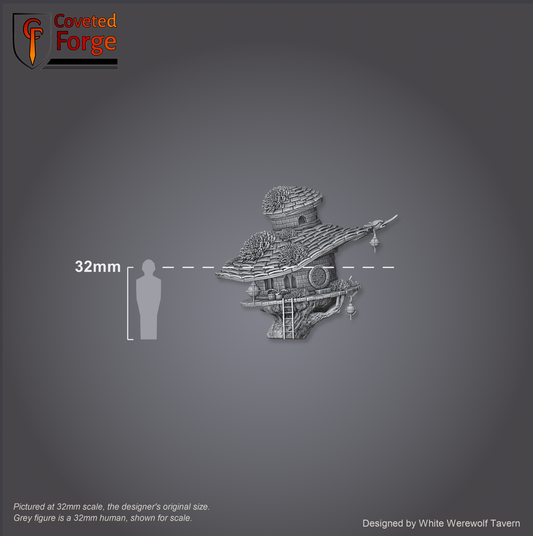 Scale reference: Thimblethatch tower at 32mm scale beside a 32mm human silhouette