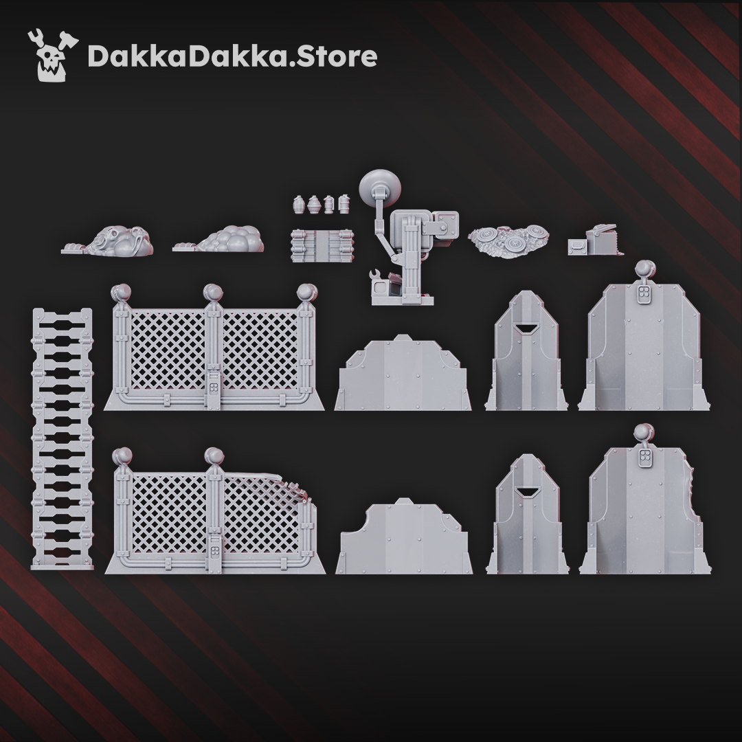 Warcells 2 sci-fi terrain pieces, wall sections, ladders, ammo stash and grenade markers, 3D printed by Dakka Dakka Store