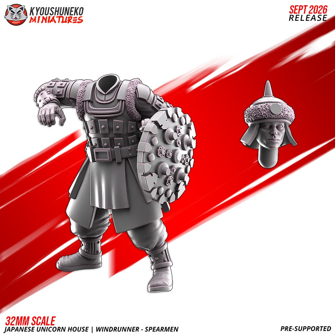 Windrunner spearman, one of the eight sculpts, front and rear views, designer render by Kyoushuneko Miniatures.
