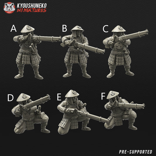 Japanese Ashigaru Musketmen | Resin 3D Printed Miniatures | Kyoushuneko | Table Top Gaming | RPG | D&D | Pathfinder
