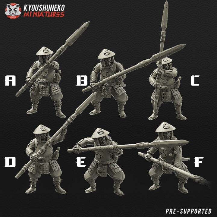 Japanese Ashigaru Spearmen | Resin 3D Printed Miniatures | Kyoushuneko | Table Top Gaming | RPG | D&D | Pathfinder