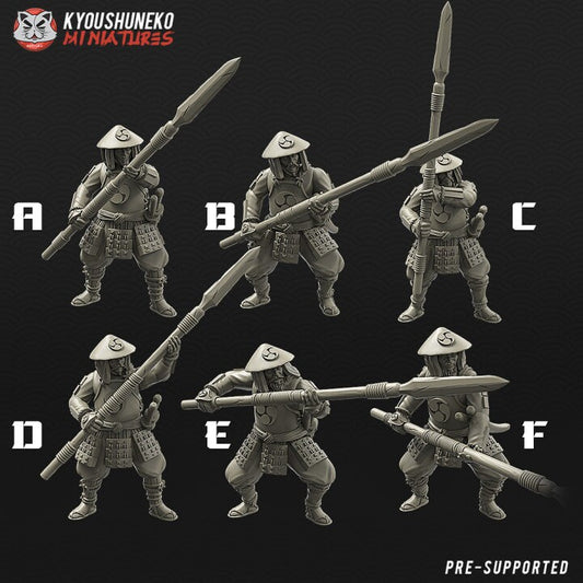 Japanese Ashigaru Spearmen | Resin 3D Printed Miniatures | Kyoushuneko | Table Top Gaming | RPG | D&D | Pathfinder