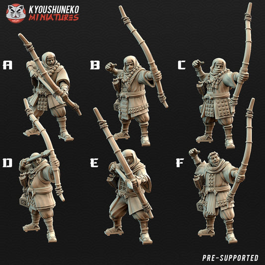 Japanese Sohei Monk Archers | Resin 3D Printed Miniatures | Kyoushuneko | Table Top Gaming | RPG | D&D | Pathfinder