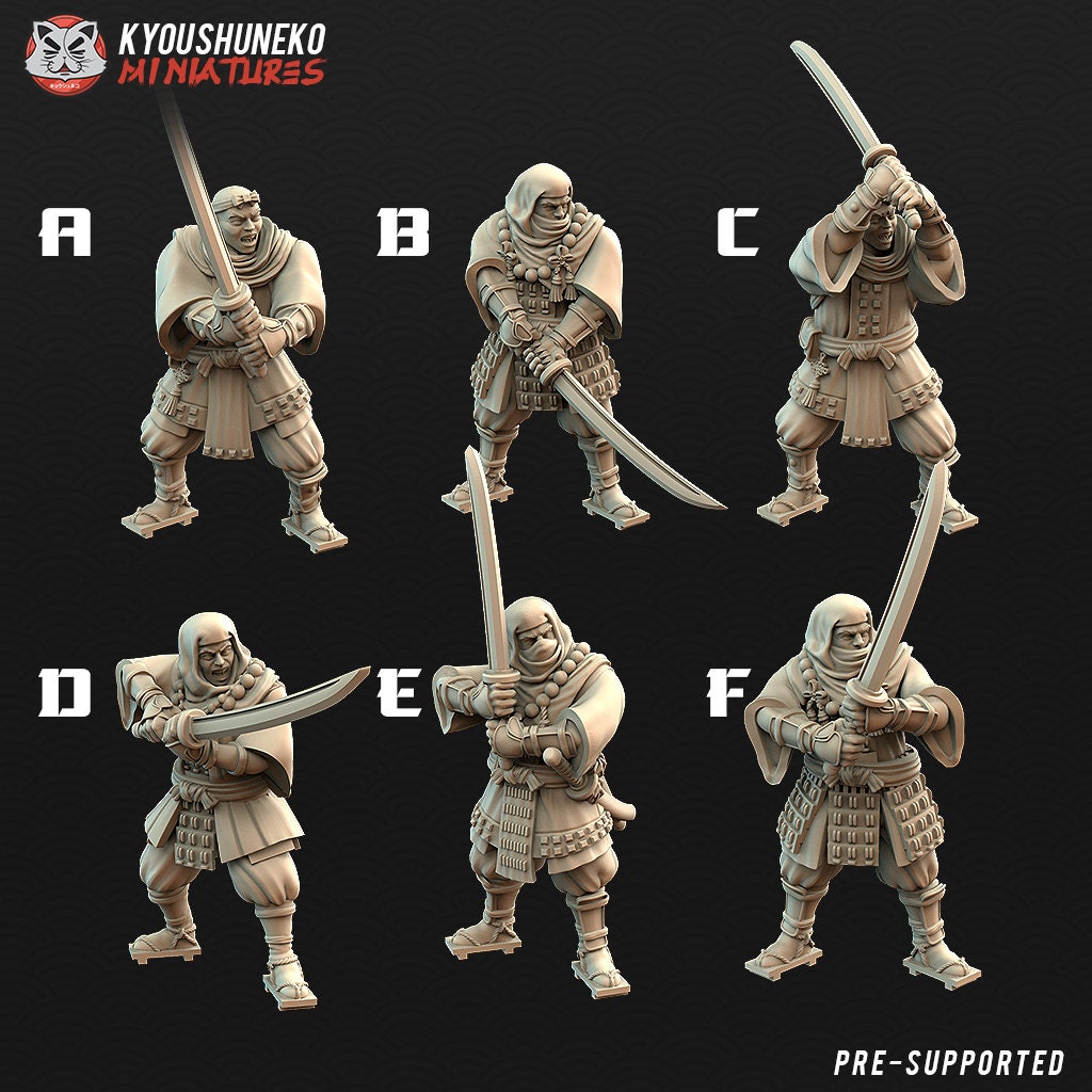 Japanese Sohei Monk Swordsmen | Resin 3D Printed Miniatures | Kyoushuneko | Table Top Gaming | RPG | D&D | Pathfinder