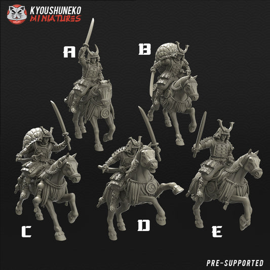 Japanese Mounted Samurai Swordsmen | Resin 3D Printed Miniatures | Kyoushuneko | Table Top Gaming | RPG | D&D | Pathfinder
