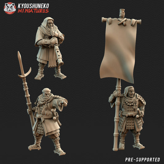 Japanese Sohei Monk Command Group | Resin 3D Printed Miniatures | Kyoushuneko | Table Top Gaming | RPG | D&D | Pathfinder
