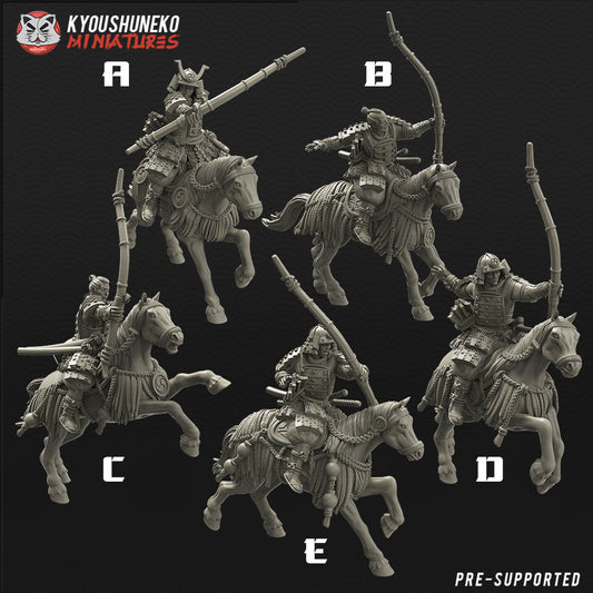 Japanese Mounted Samurai Archers | Resin 3D Printed Miniatures | Kyoushuneko | Table Top Gaming | RPG | D&D | Pathfinder