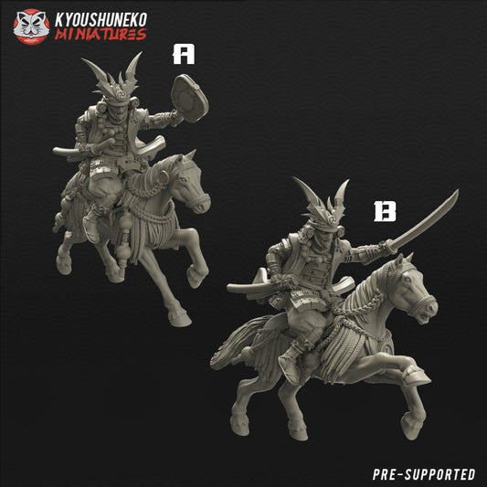 Japanese Mounted Samurai Daimyo | Resin 3D Printed Miniatures | Kyoushuneko | Table Top Gaming | RPG | D&D | Pathfinder