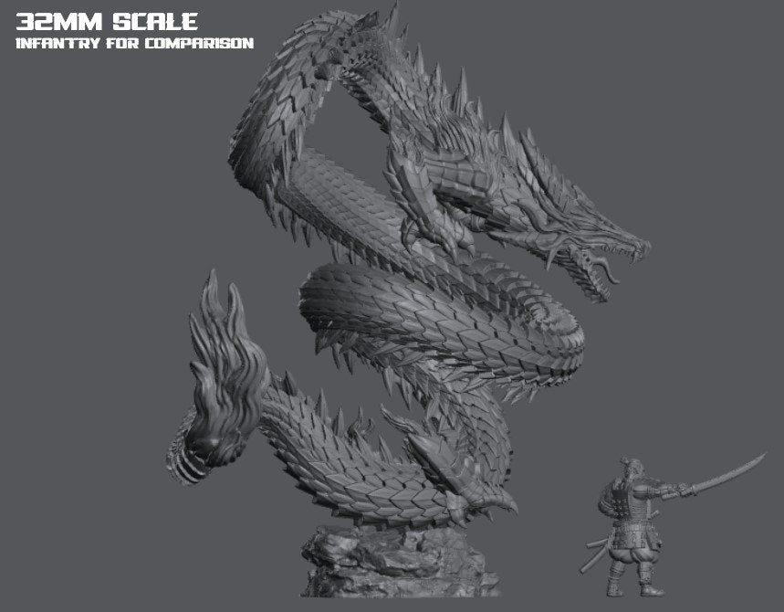 Japanese Water Dragon / Mizuchi | Large Monster | Resin 3D Printed Miniatures | Kyoushuneko | Warhammer | RPG | D&D | Pathfinder