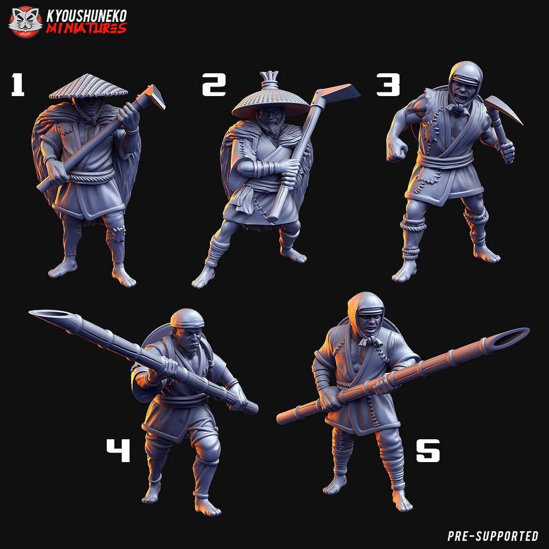 Japanese Feudal Peasants | Resin 3D Printed Miniatures | Kyoushuneko | Table Top Gaming | RPG | D&D | Pathfinder