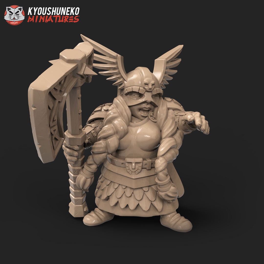Dwarf Longbraid Hero - Female Longbeard | Resin 3D Printed Miniatures | Kyoushuneko | Table Top Gaming | RPG | D&D | Pathfinder