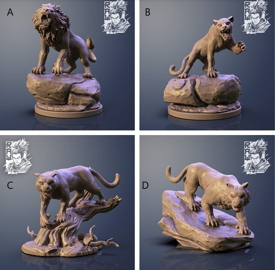 RPG Lions and Panthers | Resin 3D Print | Ronin Arts Workshop