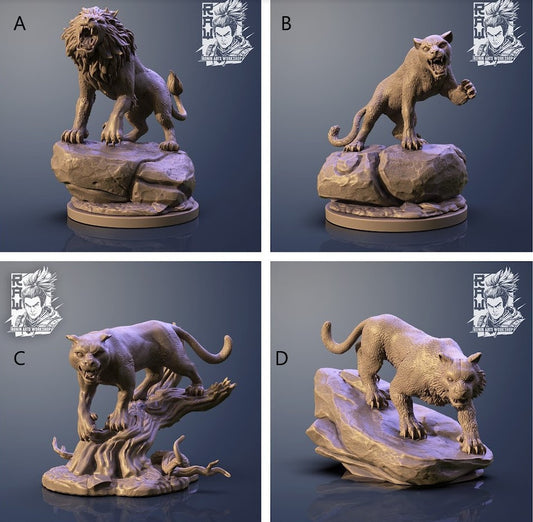 RPG Lions and Panthers | Resin 3D Print | Ronin Arts Workshop