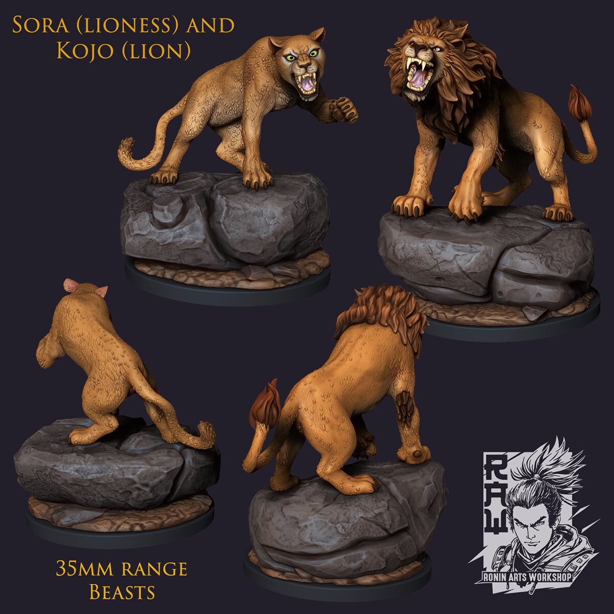 RPG Lions and Panthers | Resin 3D Print | Ronin Arts Workshop