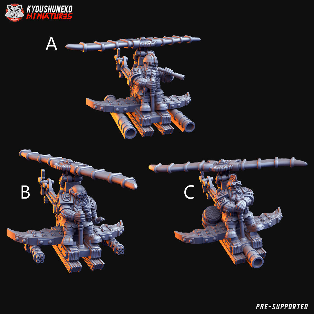 Dwarf Gyrocopters | Resin 3D Printed Miniatures | Kyoushuneko | Table Top Gaming | RPG | D&D | Pathfinder
