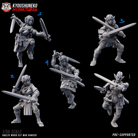 War Dancers (Gaelic Wood Elves) | Resin 3D Printed Miniatures | Kyoushuneko | Table Top Gaming | RPG | D&D | Pathfinder