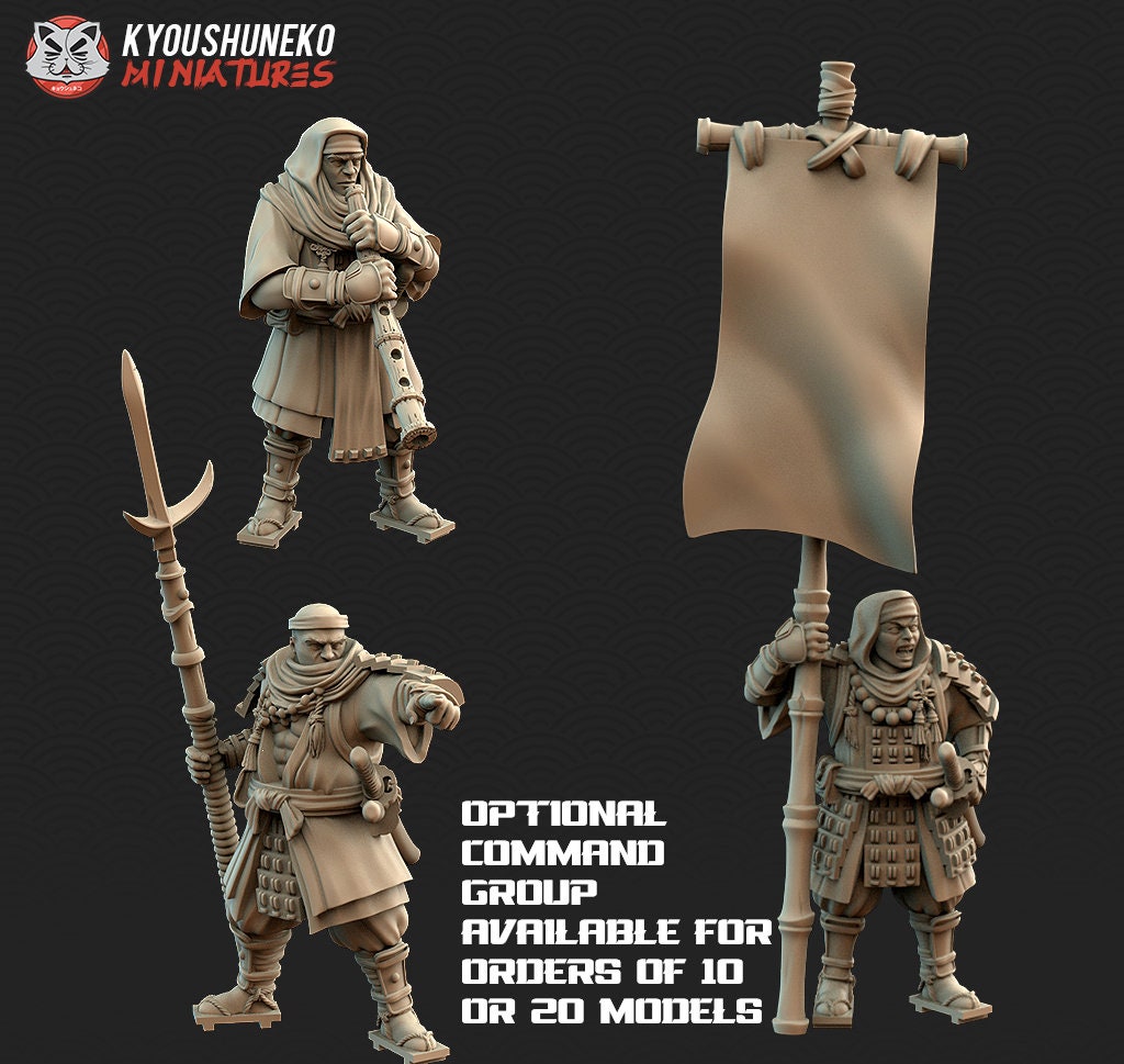 Japanese Sohei Monk Archers | Resin 3D Printed Miniatures | Kyoushuneko | Table Top Gaming | RPG | D&D | Pathfinder