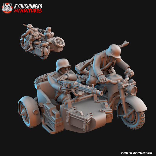 WW2 German Motorcycle Infantry with Side Car | Resin 3D Printed Miniature | Kyoushuneko