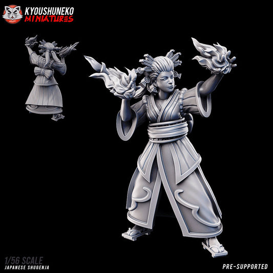 Japanese Female Fire Mage | Shugenja | Resin 3D Printed Miniatures | Kyoushuneko | Table Top Gaming | RPG | D&D | Pathfinder