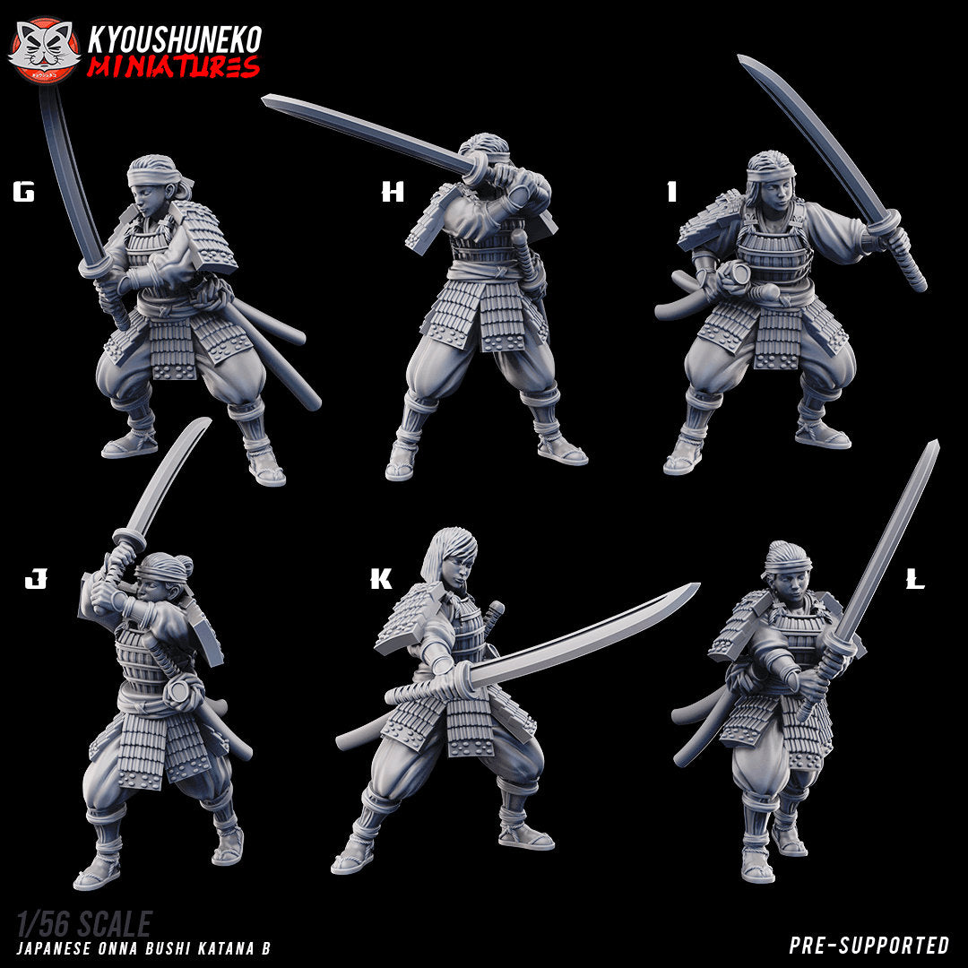 Japanese Female Samurai | Onna Bushi Katana | Resin 3D Printed Miniatures | Kyoushuneko | Table Top Gaming | RPG | D&D | Pathfinder