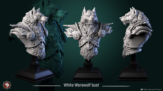 White Werewolf | Bust | Resin 3D Printed Miniature | White Werewolf Tavern