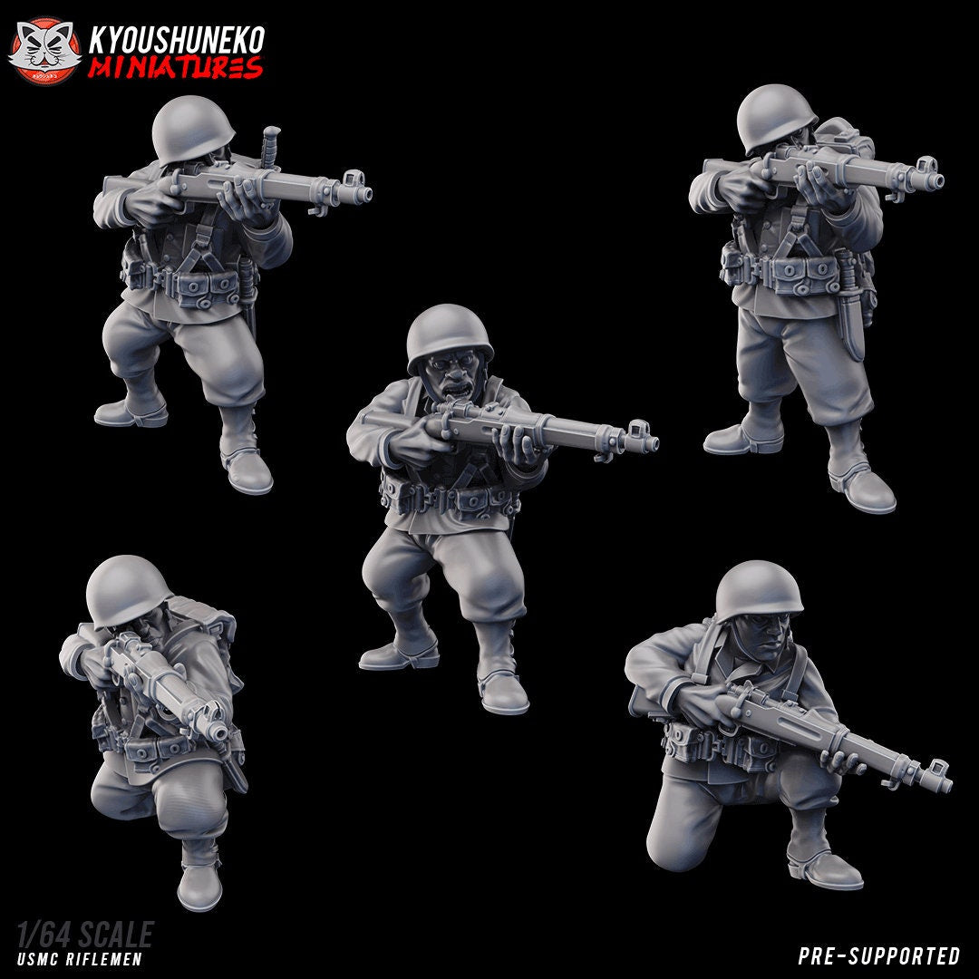 WW2 USMC Marines | Riflemen | Resin 3D Printed Miniatures | Kyoushuneko