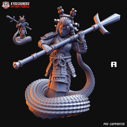 Japanese Naga Warriors | Two Variations | Resin 3D Printed Miniatures | Kyoushuneko | Table Top Gaming | RPG | D&D | Pathfinder