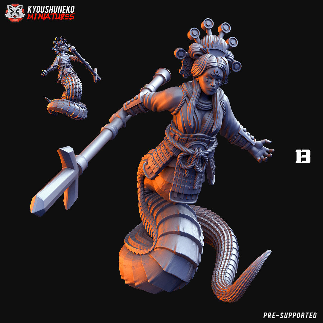 Japanese Naga Warriors | Two Variations | Resin 3D Printed Miniatures | Kyoushuneko | Table Top Gaming | RPG | D&D | Pathfinder