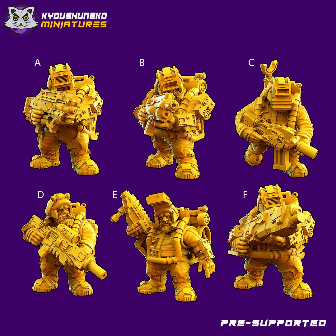 Assault Miner Dwarfs | Space Dwarfs / Squats / League of Votann | Resin 3D Printed Miniature | Kyoushuneko