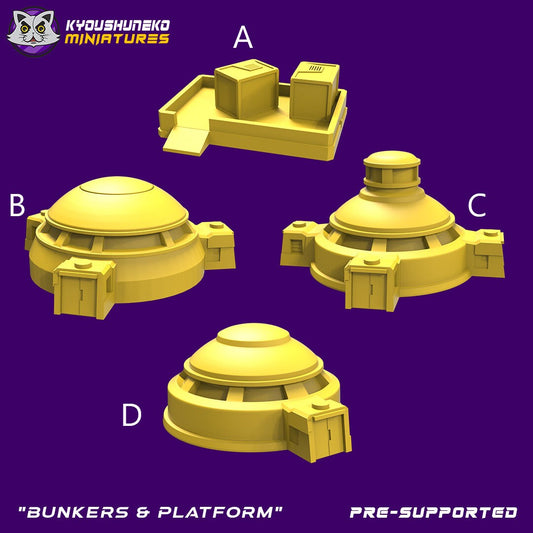 Dwarf Bunkers and Platform | Multiple scale | Space Dwarfs / Squats / League of Votann | Resin 3D Printed Miniature | Kyoushuneko