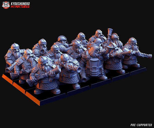 Dwarf Thunderers | Riflemen | Resin 3D Printed Miniatures | Kyoushuneko | Table Top Gaming | RPG | D&D | Pathfinder