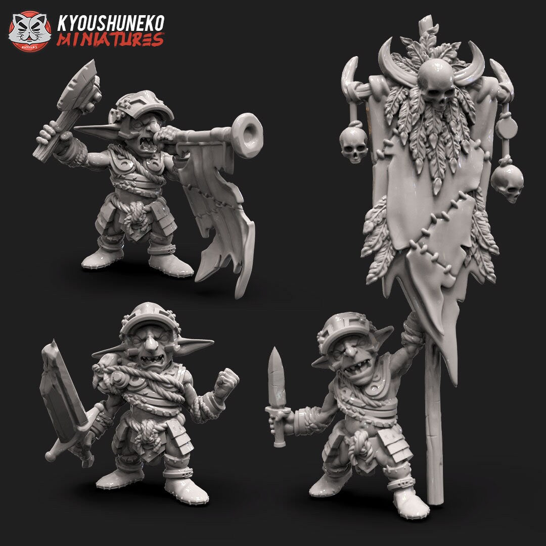 Goblin Command Group | Resin 3D Printed Miniatures | Kyoushuneko | Table Top Gaming | RPG | D&D | Pathfinder