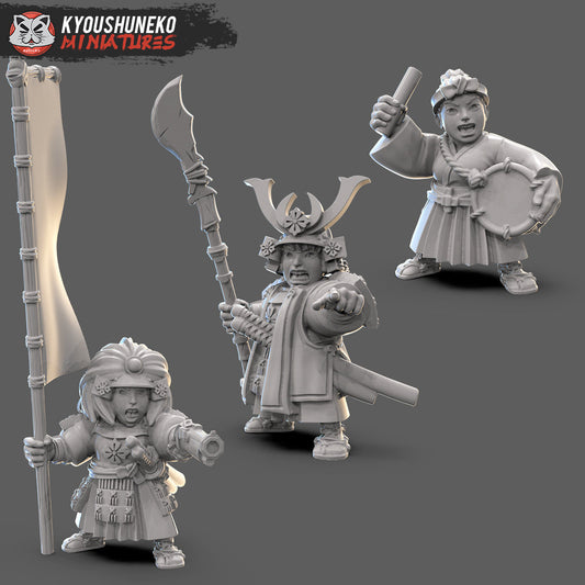 Japanese Female Dwarf Samurai Command Group | Resin 3D Printed Miniatures | Kyoushuneko | Table Top Gaming | RPG | D&D | Pathfinder