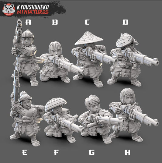 Japanese Female Dwarf Ranged Samurai (Archers/Gunners) | Resin 3D Printed Miniatures | Kyoushuneko | Table Top Gaming | RPG | D&D