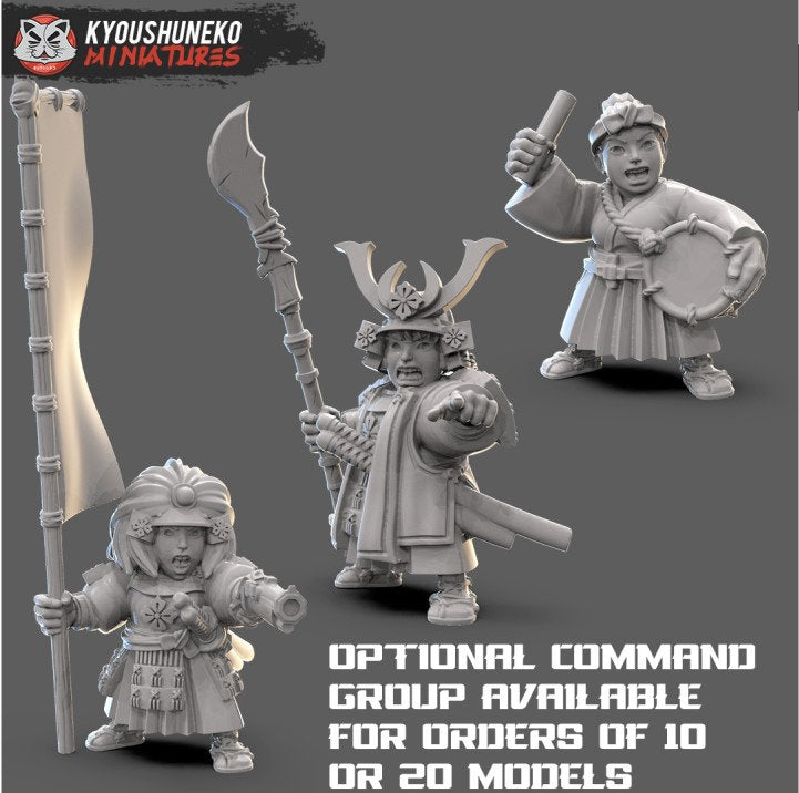 Japanese Female Dwarf Ranged Samurai (Archers/Gunners) | Resin 3D Printed Miniatures | Kyoushuneko | Table Top Gaming | RPG | D&D
